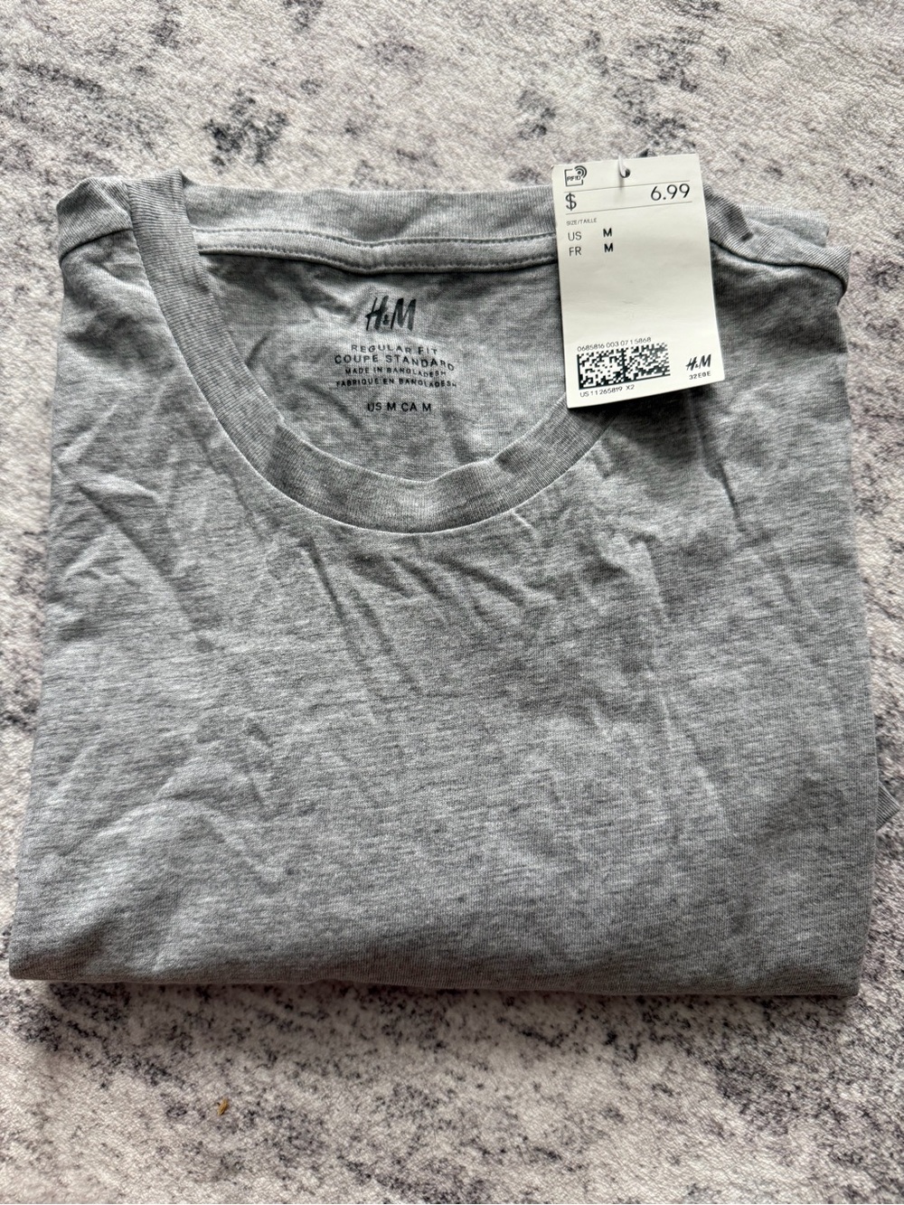 H&M Men's Light Grey Crewneck Short Sleeve Tee